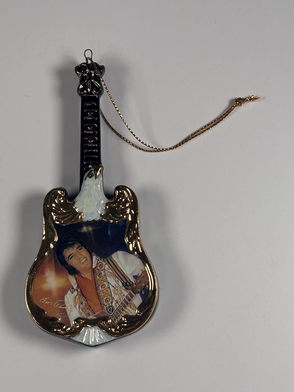 Bradford Exchange Elvis Presley Porcelain Guitar Christmas Ornament 2001 Spirit